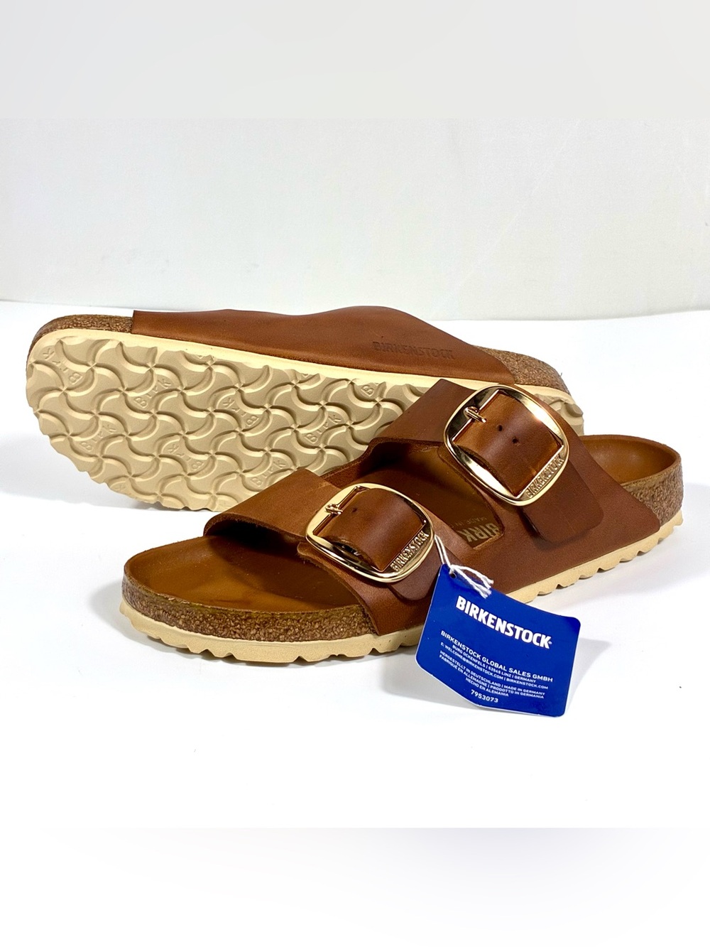 Birkenstock Arizona Big Buckle Slide Sandals Oiled Leather Antique Cognac 40EU - Picture 8 of 17
